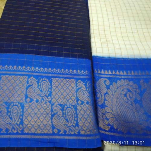 Traditional Handicraft Madurai Sungudi Cotton Fabric Blue Zari Border Colour Saree Of Tamil Nadu For