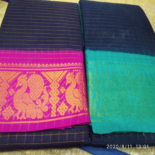 Traditional Handicraft Madurai Sungudi Cotton Fabric Blue And Pink Zari Border Colour Saree
