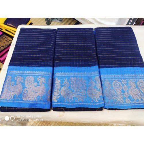 Delightful Handicraft Madurai Sungudi Cotton Fabric Dark Blue Zari Border Colour Saree