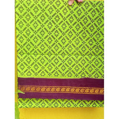 Delightful Handicraft Madurai Sungudi Mulmul Fabric Parrot Green Colour Saree