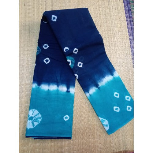 Authentic Handicraft Madurai Sungudi Tie Die Fabric Dark And Light Blue Colour Saree