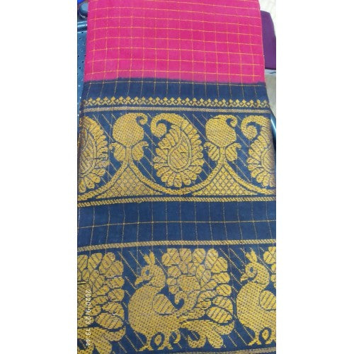 Authentic Handicraft Madurai Sungudi Cotton Fabric Blue And Pink Colour Saree