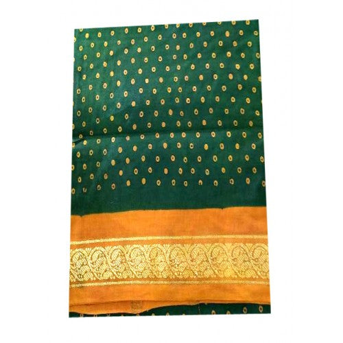 Traditional Madurai Sungudi Beautiful Cotton Green Saree with Golden Border for Women