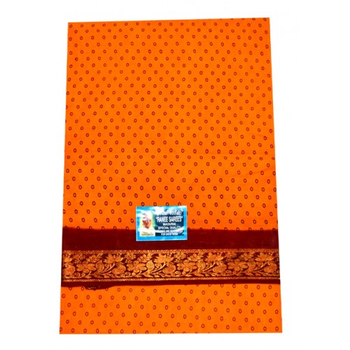 Traditional Madurai Sungudi Cotton Orange Saree for Women