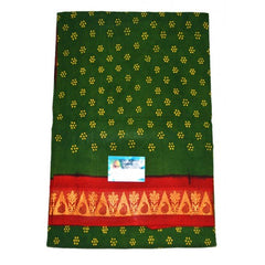 Traditional Madurai Sungudi Cotton Green Saree with Beautiful Red Border for Women