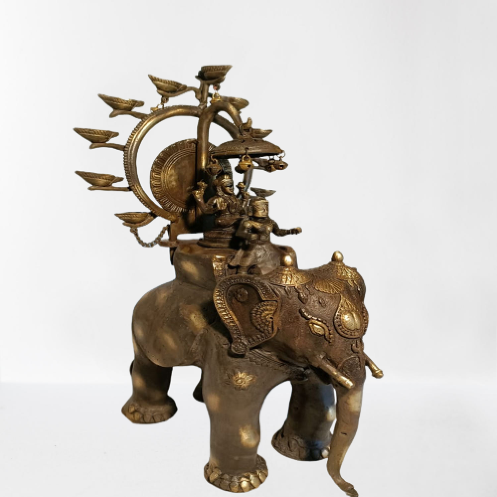 Mahalaxmi On Elephant Ride Bell Metal & Brass Art
