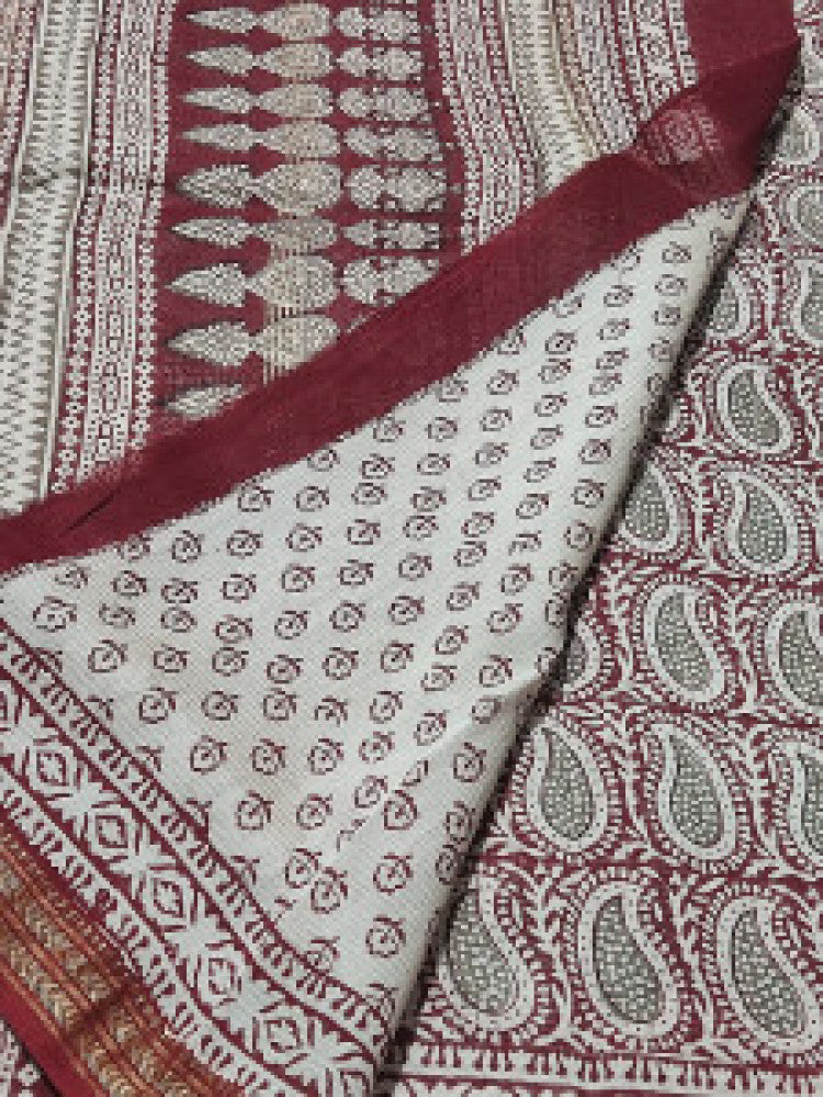 Maroon & White Bagh Block Print Saree