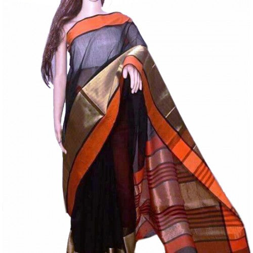 Maheshwari Black Saree With Border & Zalar Pallu For Women By Ahilya Handloom