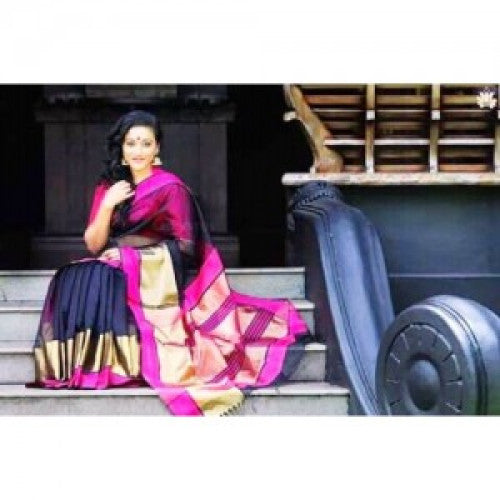 Maheshwari Deep Blue Saree With Border & Zalar Pallu For Women By Ahilya Handloom