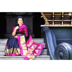 Maheshwari Deep Blue Saree With Border & Zalar Pallu For Women By Ahilya Handloom