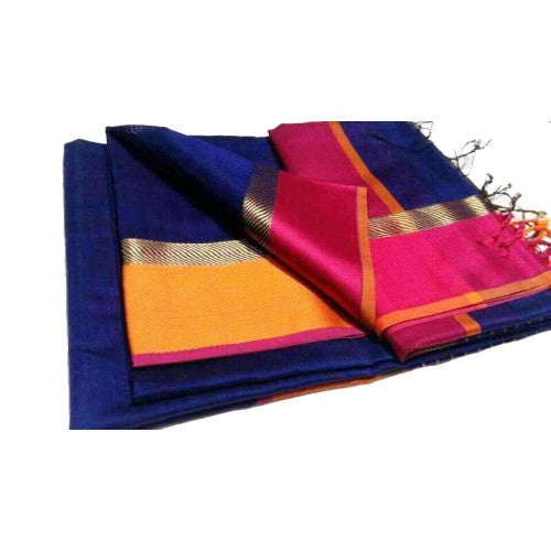 Maheshwari Blue Saree With Border & Zalar Pallu For Women By Ahilya Handloom