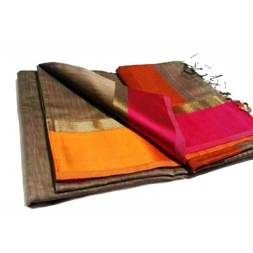 Maheshwari Beige Saree With Border & Zalar Pallu For Women By Ahilya Handloom