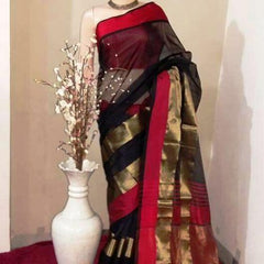 Maheshwari Black Saree With Border & Zalar Pallu For Women By Ahilya Handloom