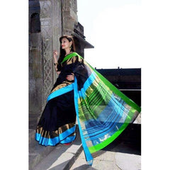 Maheshwari Deep Blue Saree With Border & Zalar Pallu For Women By Ahilya Handloom