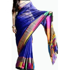 Maheshwari Blue Saree With Border & Zalar Pallu For Women By Ahilya Handloom