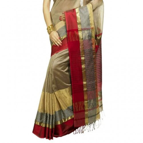 Maheshwari Beige Saree With Border & Zalar Pallu For Women By Ahilya Handloom