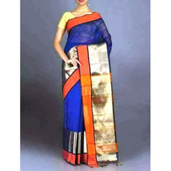 Maheshwari Royal Blue Saree With Border & Zalar Pallu For Women By Ahilya Handloom