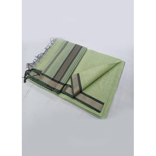 Traditional Handloom Maheshwar Ganga Jamuna Border Design Saree In Light Green Colour For Women