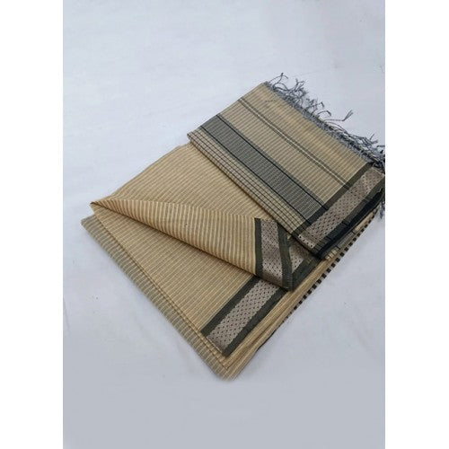 Traditional Handloom Maheshwar Ganga Jamuna Border Design Saree In Golden Colour For Women