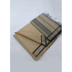 Traditional Handloom Maheshwar Ganga Jamuna Border Design Saree In Golden Colour For Women