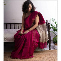 Beautiful Handmade Magenta Colour Maheshwar Saree For Women