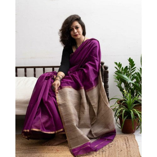 Latest Beautiful Handmade Purple Colour Maheshwar Saree For Women