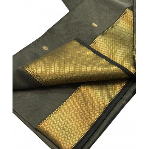 Traditional Handloom Maheshwar Zari Border Gray Saree For Women