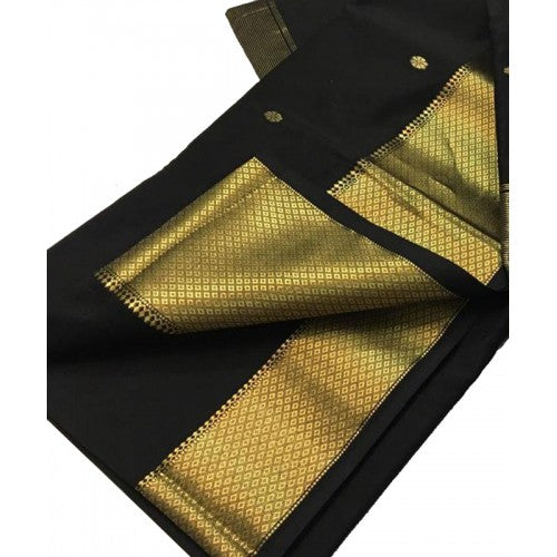 Traditional Handloom Maheshwar Zari Border Black Saree For Women