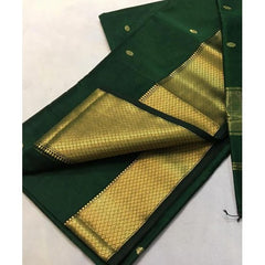 Traditional Handloom Maheshwar Zari Border Green Saree For Women