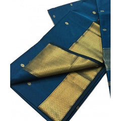 Traditional Handloom Maheshwar Zari Border Blue Saree For Women