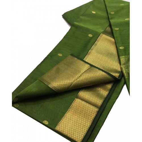 Traditional Handloom Maheshwar Zari Border Mehndi Saree For Women