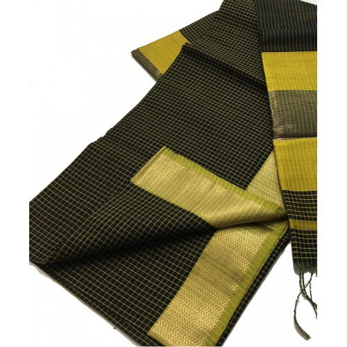 Handloom Maheshwar Zari Border Mehndi Saree For Women