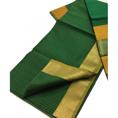 Handloom Maheshwar Zari Border Green Saree For Women