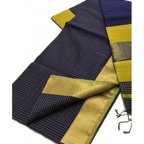 Handloom Maheshwar Zari Border Blue Saree For Women