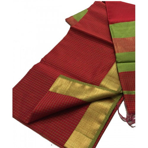 Handloom Maheshwar Zari Border Maroon Saree For Women