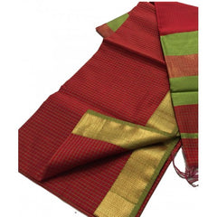 Handloom Maheshwar Zari Border Maroon Saree For Women