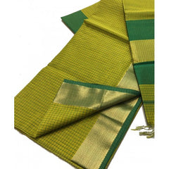 Handloom Maheshwar Zari Border Beautiful Mehndi Saree For Women