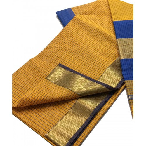 Handloom Beautiful Maheshwar Zari Border Yellow Saree For Women
