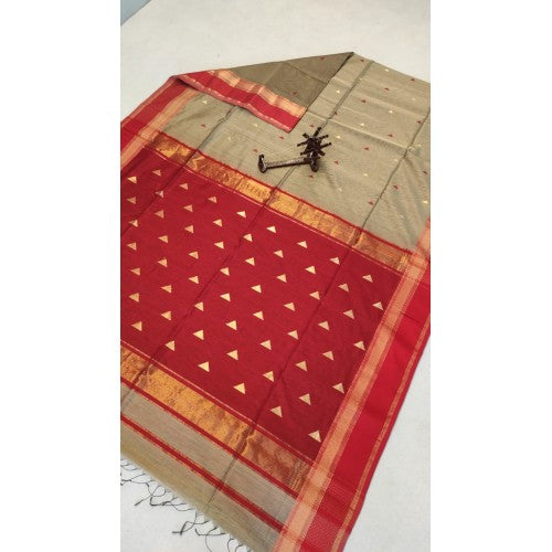 Maheshwari Cotton-Silk Saree With Golden Zari Work