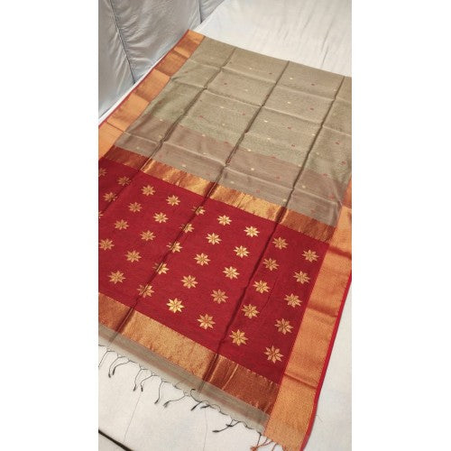 Army Green Color Maheshwari Cotton-Silk Saree With Star Buta Work