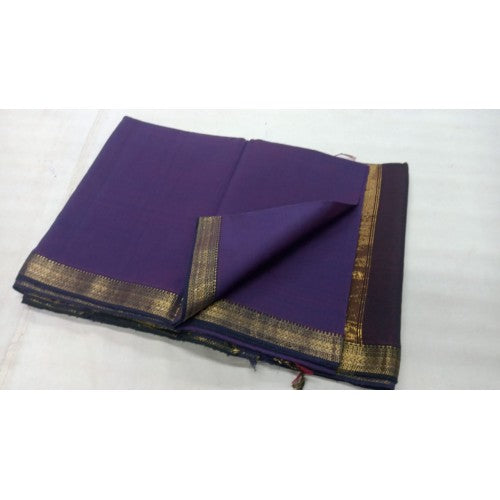 Traditional Handloom Maheshwar Zari Border And Pallu Saree In Violet Colour For Women