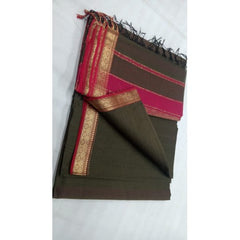 Traditional Handloom Maheshwar Zari Border And Pallu Saree In Dark Green Colour For Women