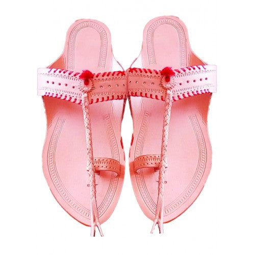 Traditional Handicraft Trendy Look Kolhapuri Chappal In Peach Colour For Women