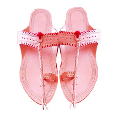 Traditional Handicraft Trendy Look Kolhapuri Chappal In Peach Colour For Women