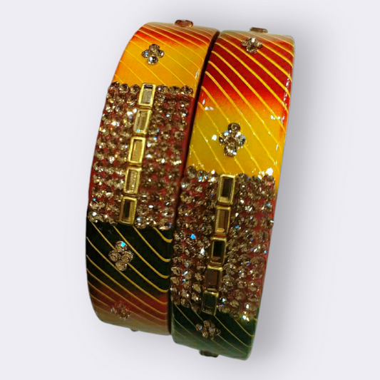 Maroon And Yellow Lac Bangles