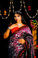 Maroon Geometric Design Ikkat Saree