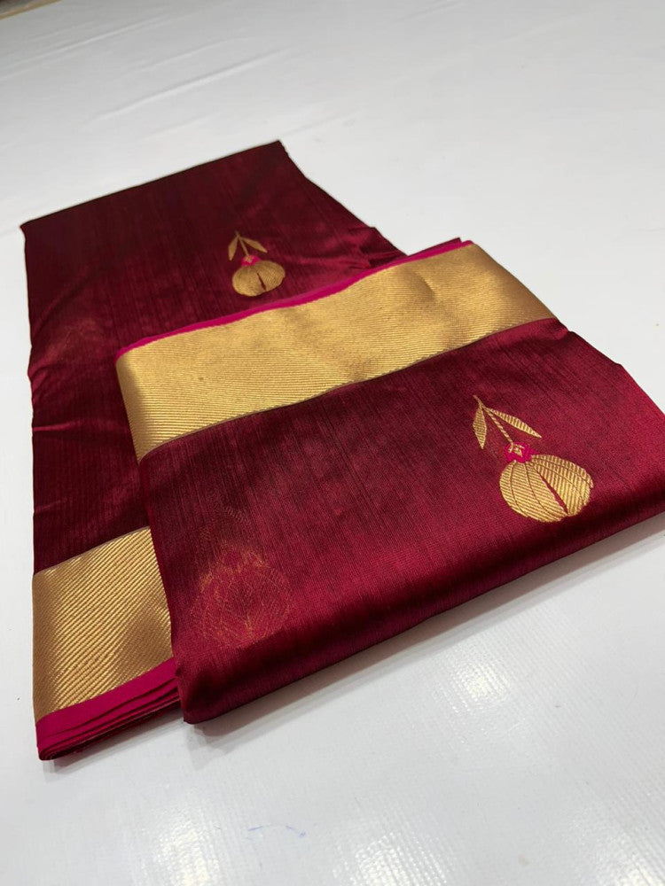 Maroon & Gold Butta Chanderi Pattu Saree