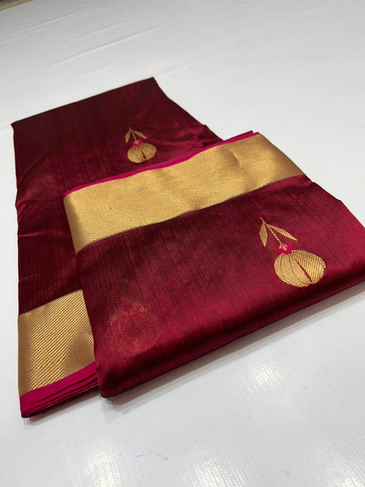 Maroon & Gold Butta Chanderi Pattu Saree