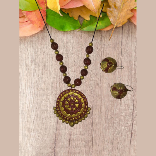 Maroon Molela Terracotta Clay Beautiful Necklace Set
