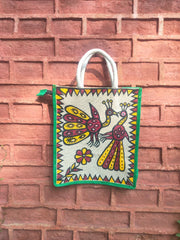 Maroon & Off White Khovar Jute Bag